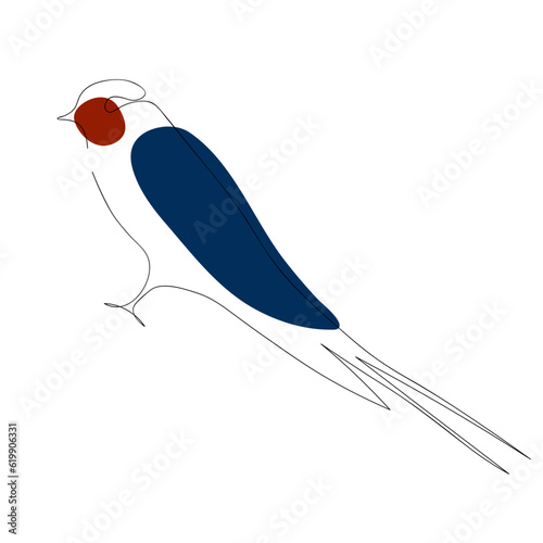 Barn swallow (Hirundo rustica) continuous one line vector drawing. Bird hand drawn modern simple single lineart style. Sketch.