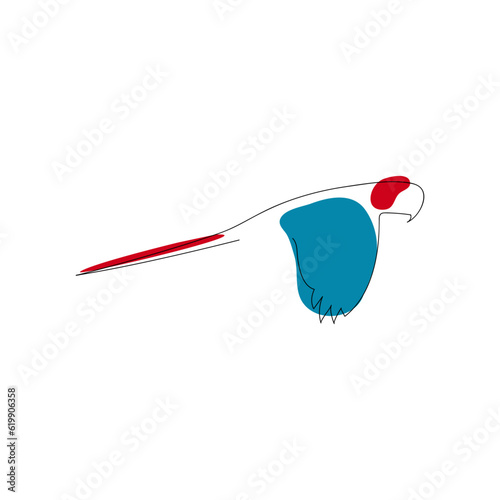 Red-and-green macaw (Ara chloropterus) continuous one line vector drawing. Green-winged parrot bird hand drawn modern simple single lineart style. Sketch.