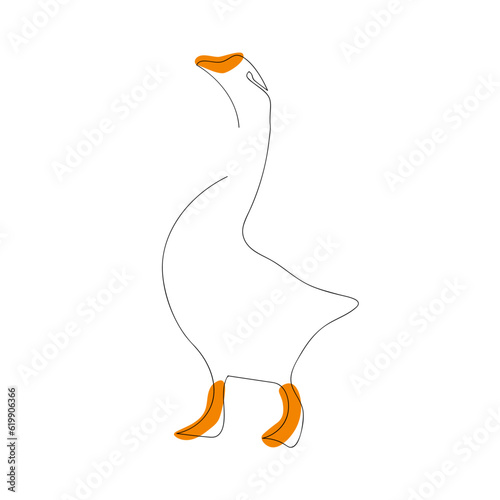 White snow goose (Anser caerulescens) continuous one line vector drawing. Bird hand drawn modern simple single linear style. Lineart sketch.