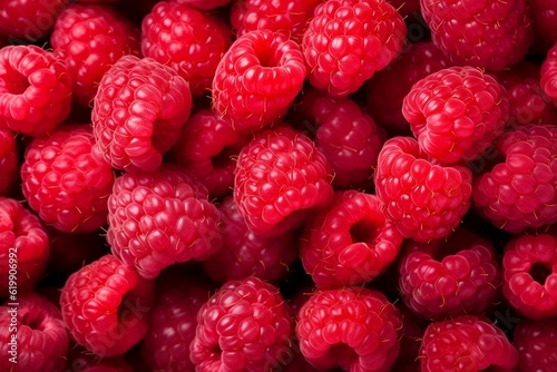 Raspberries as background and texture. Generative AI.