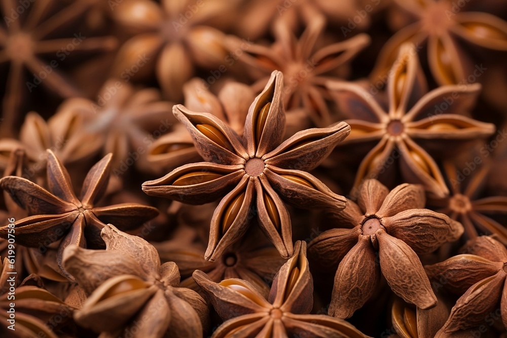 Star anise spice as texture. Generative AI. Star anise spice as texture. Generative AI.