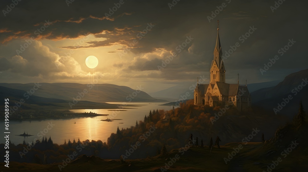 Obraz premium Christian church background design illustration, Jesus Christ, Christianity, Dove, Generative AI