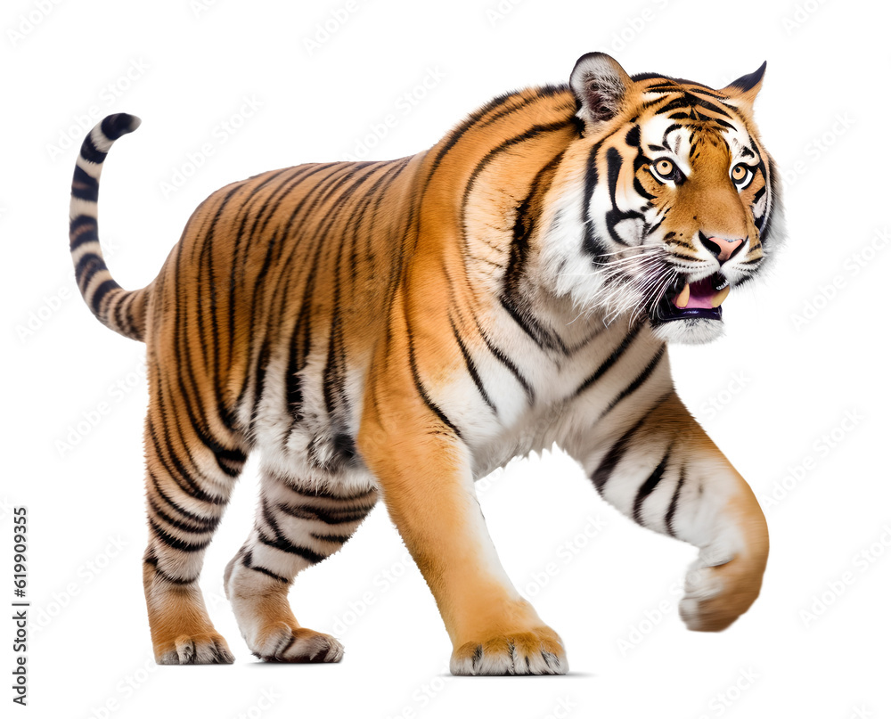 running Tiger, isolated background. Generative Ai