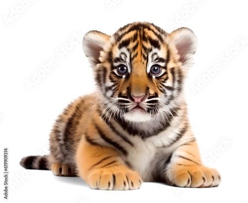 young tiger cub, isolated background. Generative Ai