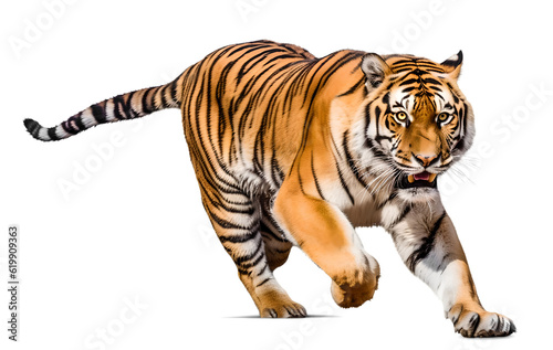Tiger running  isolated background. Generative Ai