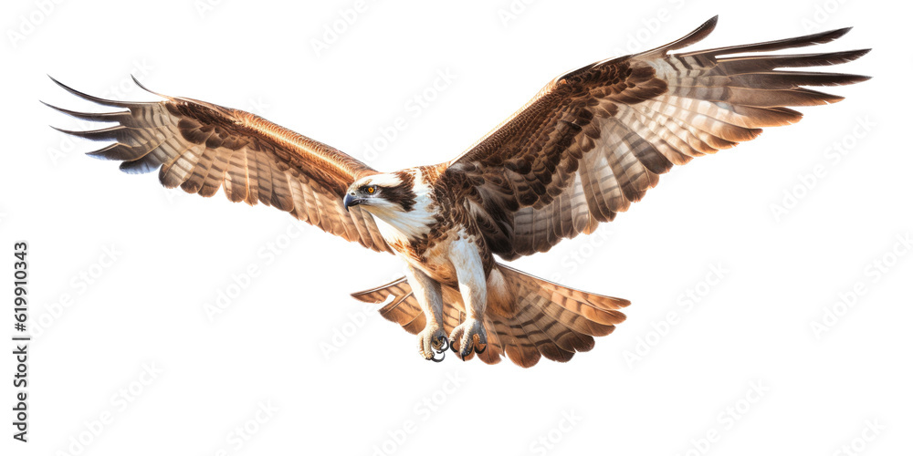 Fototapeta premium an Osprey, Pandion haliaetus. in flight in various positions, raptor, Nature-themed, photorealistic illustrations in a PNG, cutout, and isolated. Generative AI