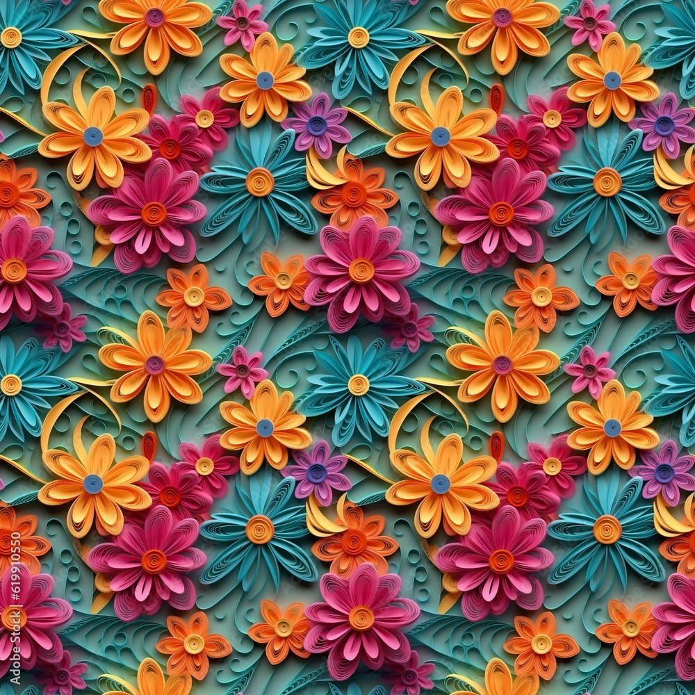 Quilled Paper-Style Flower Seamless 