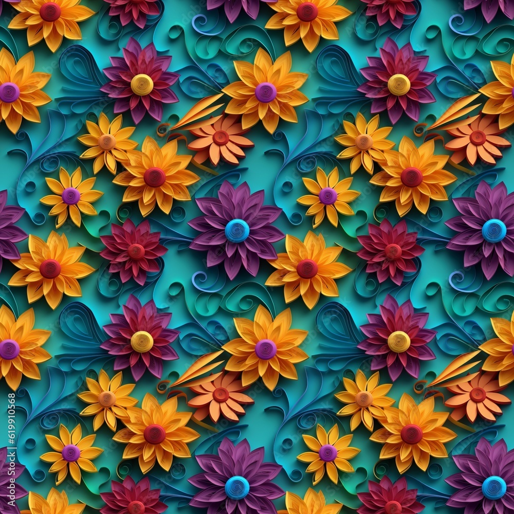 Quilled Paper-Style Flower Seamless Quilled Paper-Style Flower Seamless