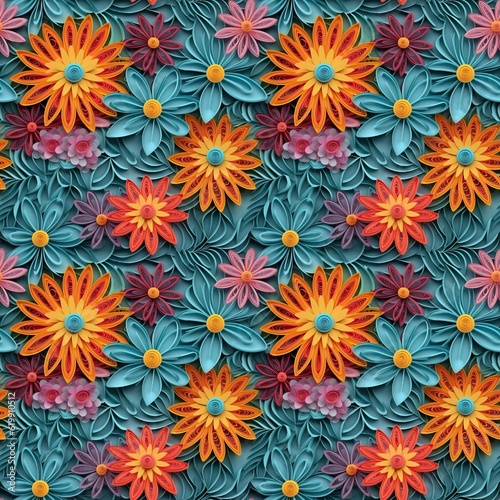Quilled Paper-Style Flower Seamless 