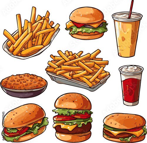 fastfood vector illustrations cartoon hamburger drink simple