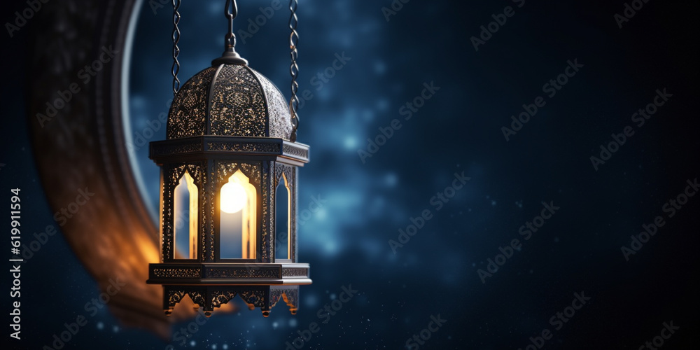 Fototapeta premium Lantern with night light background for the muslim feast of the holy month of ramadan kareem