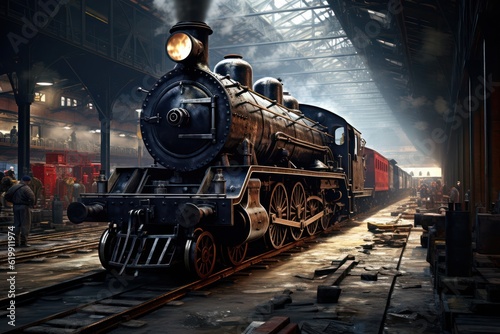 Old steam locomotive in a metallurgical plant photo