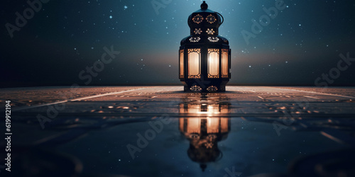 Lantern with night light background for the muslim feast of the holy month of ramadan kareem