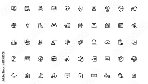Growth & Success icon set. Successful business development, plan and process symbol. Goals and Target Related.Outline icon.