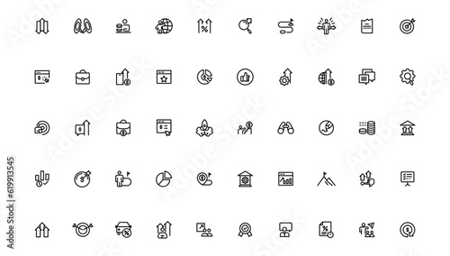 Growth & Success icon set. Successful business development, plan and process symbol. Goals and Target Related.Outline icon.