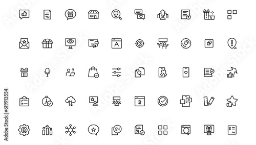 Digital marketing icons set. Content, search, marketing, ecommerce, seo, electronic devices, internet, analysis.Outline icon.Outline icon.