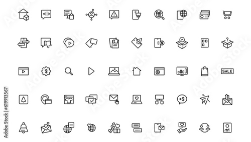Digital marketing icons set. Content, search, marketing, ecommerce, seo, electronic devices, internet, analysis.Outline icon.Outline icon.