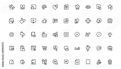 Digital marketing icons set. Content, search, marketing, ecommerce, seo, electronic devices, internet, analysis.Outline icon.Outline icon.