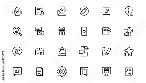 Digital marketing icons set. Content, search, marketing, ecommerce, seo, electronic devices, internet, analysis.Outline icon.Outline icon.