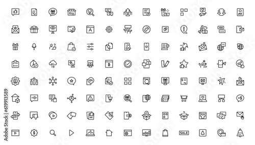 Digital marketing icons set. Content  search  marketing  ecommerce  seo  electronic devices  internet  analysis.Outline icon.Outline icon.