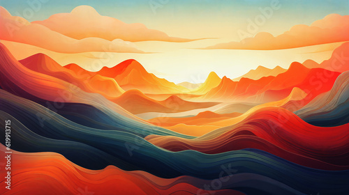 Sunset over the mountains ,panorama . AI Generative