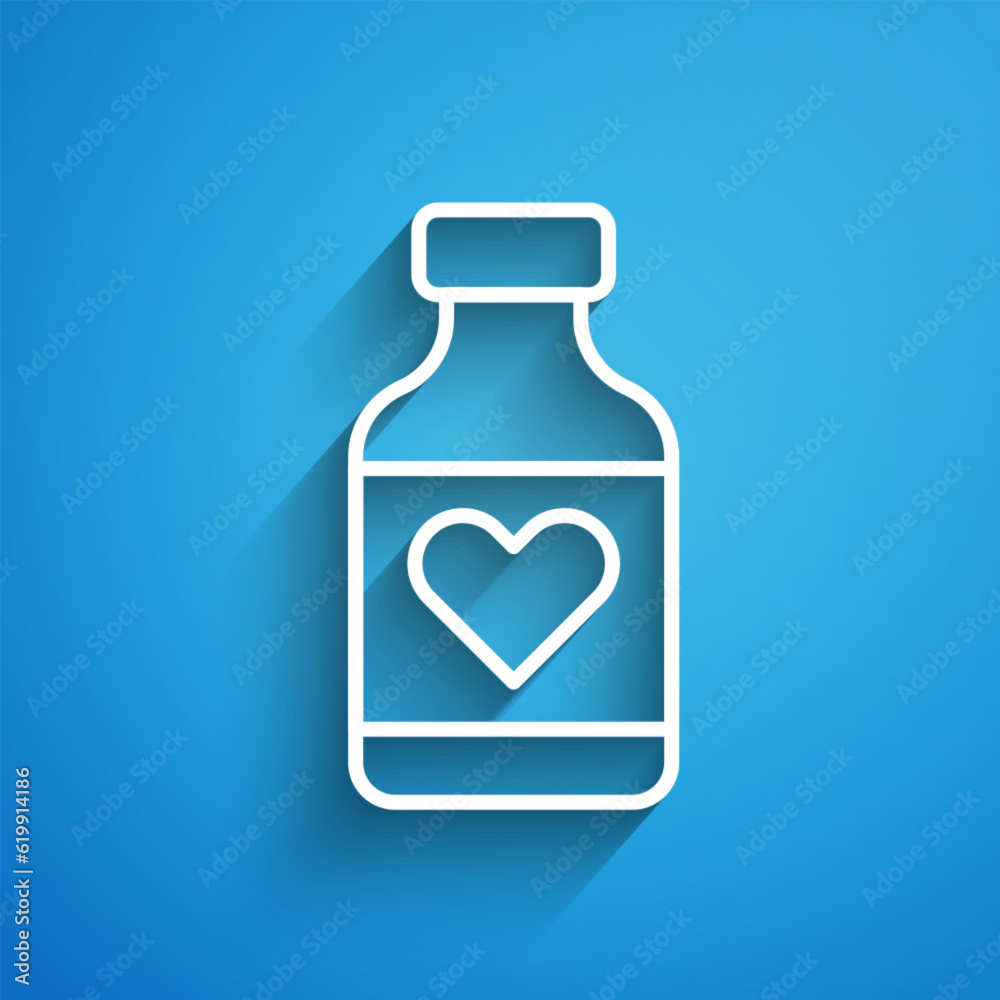 White line Vitamin complex of pill capsule icon isolated on blue background. Healthy lifestyle. Long shadow. Vector White line Vitamin complex of pill capsule icon isolated on blue background. Healthy lifestyle. Long shadow. Vector