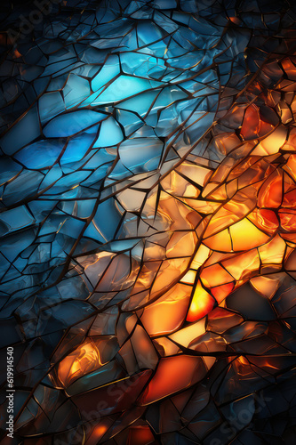 Vertical abstract background, stained-glass window from multi-colored glasses. AI generative.