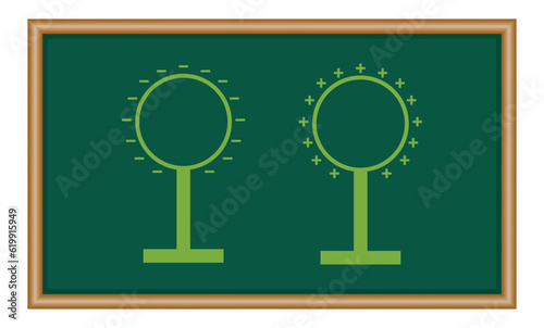 Spherical conductor electrostatic induction charge distribution. Demonstration physics and electricity experiment. Physics resources for teachers and students.
