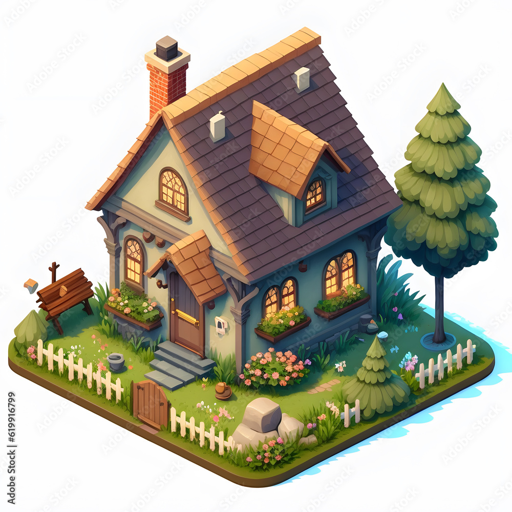 forest house. gaming location, spooky witch habitation, halloween nature landscape, magic houses