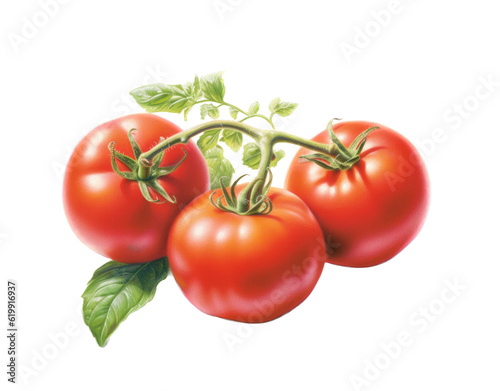 delicious, sun-ripened tomatoes on the vine, red Garden-themed, photorealistic illustrations in a PNG, cutout, and isolated. Generative AI