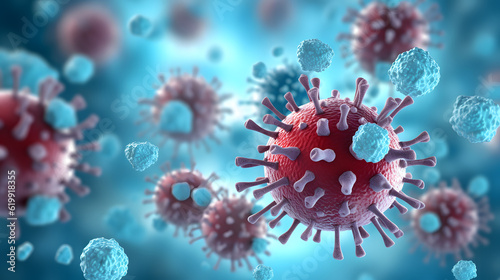3D medical background of antibodies and bacteria, COVID-19, and influenza viruses, Generated AI photo