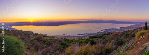 Obraz na płótnie Panoramic sunset view of the Sea of Galilee w salonie