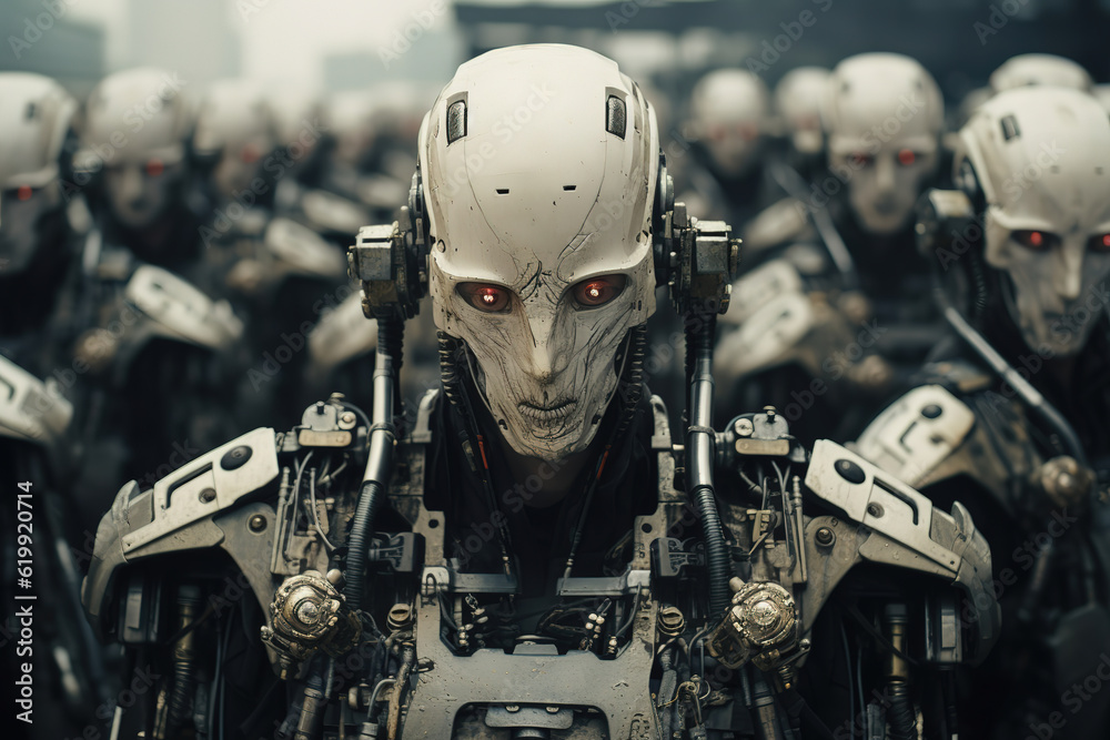 Fototapeta premium Army of cyborgs, generative ai 