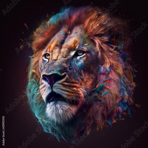 Colorful Realistic Lion AI Generative