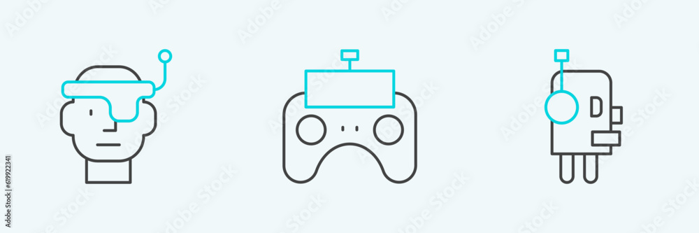 Set line Robot, Smart glasses and Remote control icon. Vector Set line Robot, Smart glasses and Remote control icon. Vector