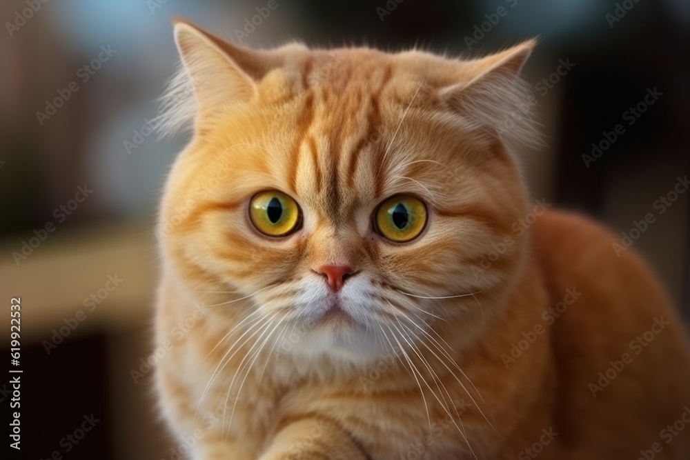 Portrait of a cute cat looking away. Highland fold cat breed. Generative AI