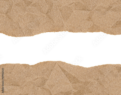 Torn brown paper isolated on transparent background, frame composition