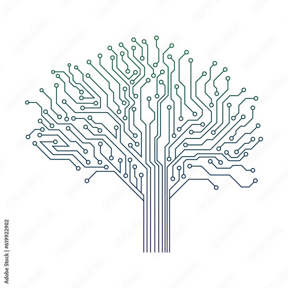 Circuit Board Tree Vector Icon. Gradient Technology Tree Logo Vector ...