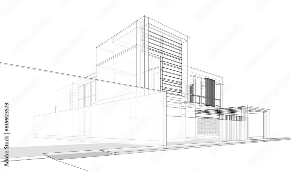 Modern house sketch 3d illustration Modern house sketch 3d illustration