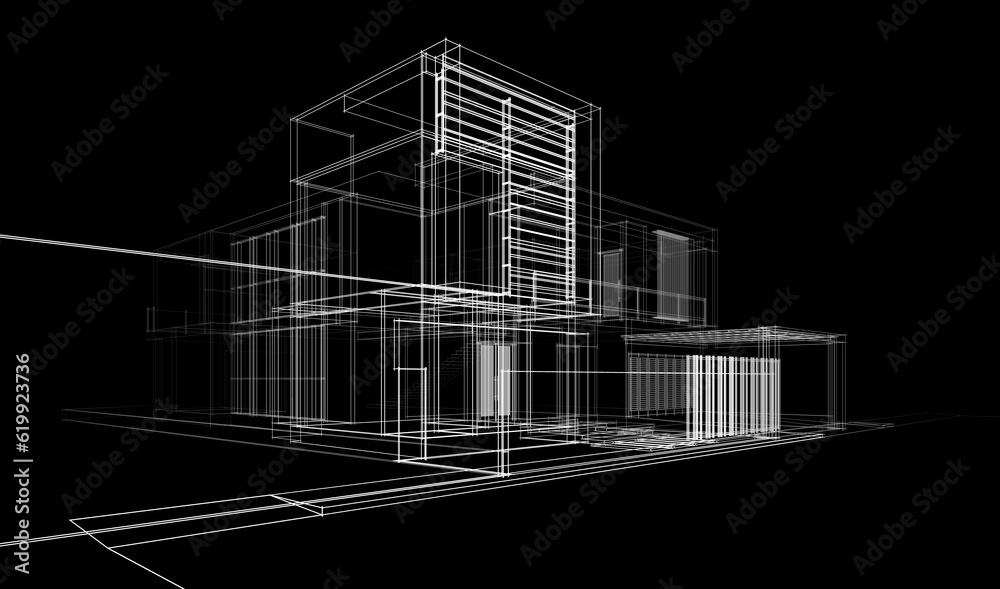 Modern house sketch 3d illustration Modern house sketch 3d illustration
