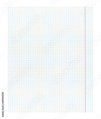 Notebook graph paper with red line isolated on transparent background