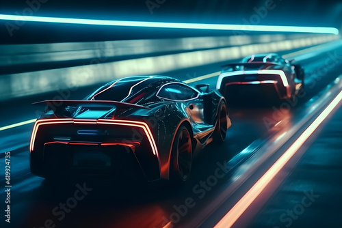 futuristic car race with neon effect ,generative ai