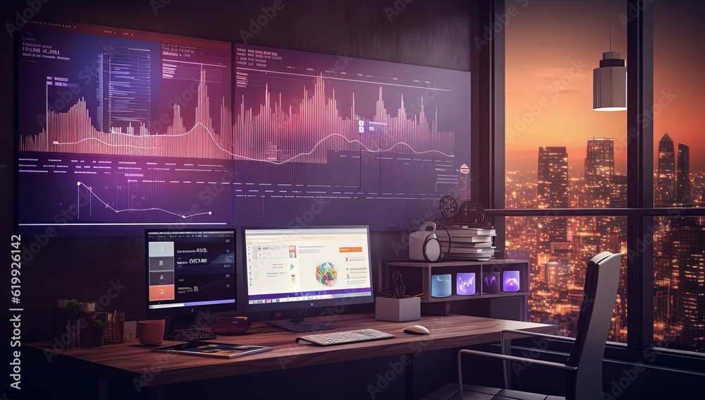 smart wall screen with data info with graph, idea for smart office and Ai assistant, Generative Ai smart wall screen with data info with graph, idea for smart office and Ai assistant, Generative Ai