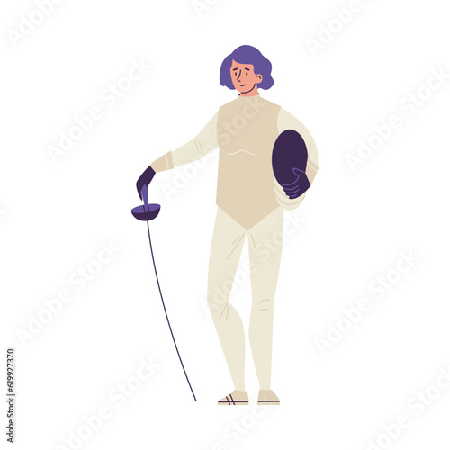 Vector isolated Fencer poses illustration, Fencing player training, swordsman in protective sportswear with rapier