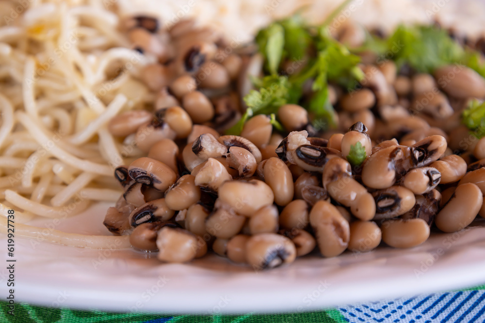 Typical Brazilian food. Rice and beans on a plate. Food rich in protein and hydrates. Typical Brazilian food. Rice and beans on a plate. Food rich in protein and hydrates.
