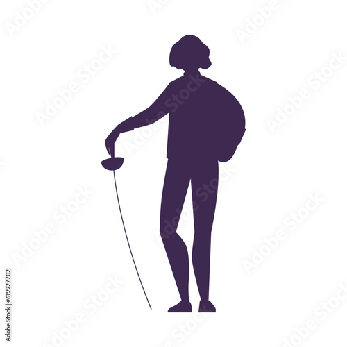 Dark silhouette of standing fencer woman with sword flat style, vector illustration