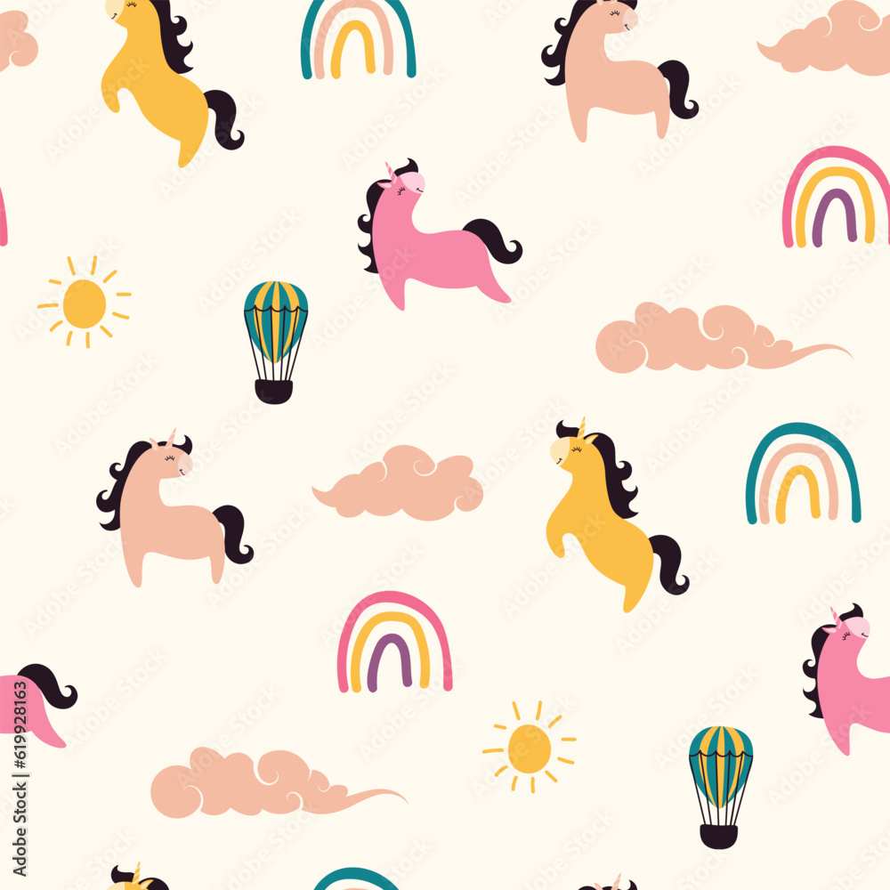 Cute cartoon unicorn seamless pattern
