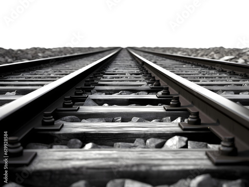 Railway tracks or railroad lines isolated on transparent background, png cutout, Generative AI