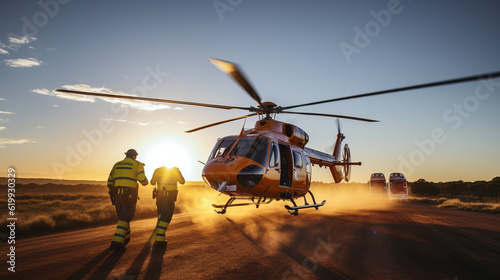A paramedic helicopter airlifting a patient from a remote location to a hospital Generative AI
