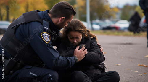 A police officer comforting a victim of a crime and providing support Generative AI photo